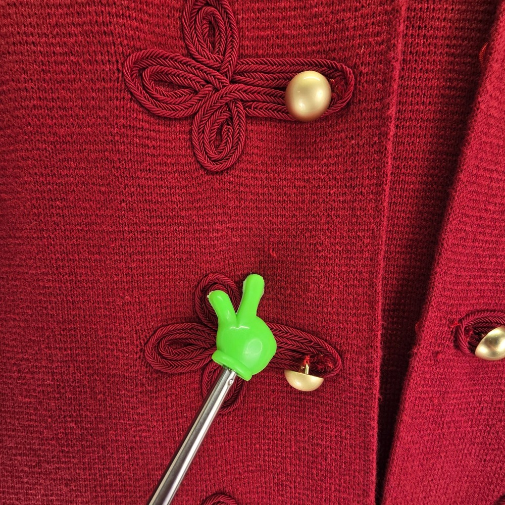 Chicos Red Knit Cardigan Jacket Gold Button‎ Embellished Sz 1 - Picture 4 of 16